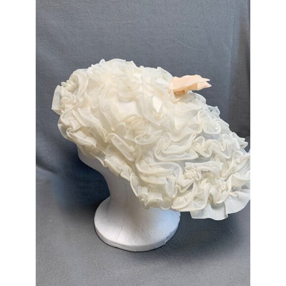 Vintage Womens Ivory Ruffled Sleeping Cap - Picture 11 of 14